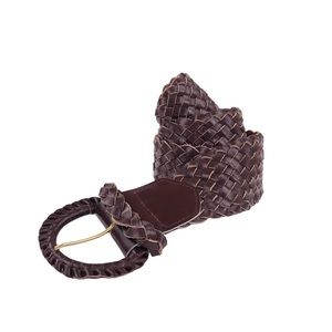 Vintage 2 1/4" Wide Braided Brown Leather Adjustable Belt Women's M (28-30)